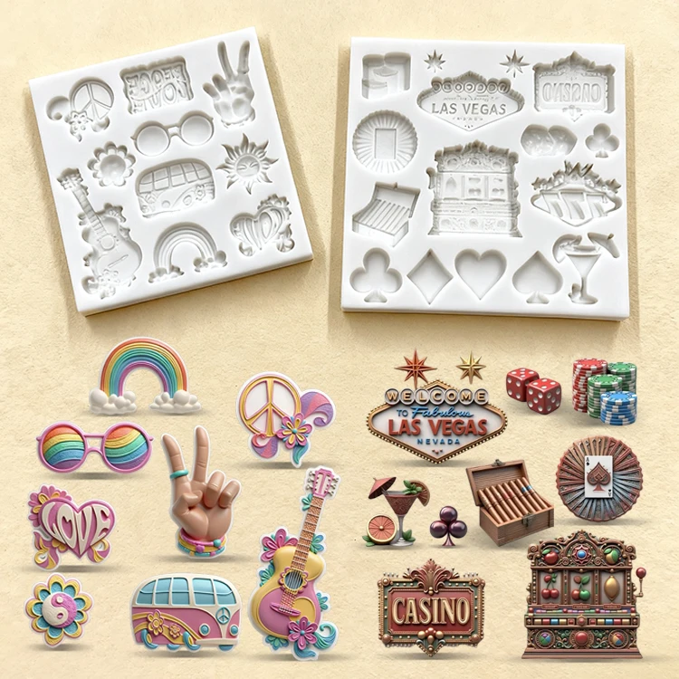 

Las Vegas Paradise Silicone Molds Playing Cards, Game Machine Molds Fondant Candy Chocolate Mould Cake Decorating Tools