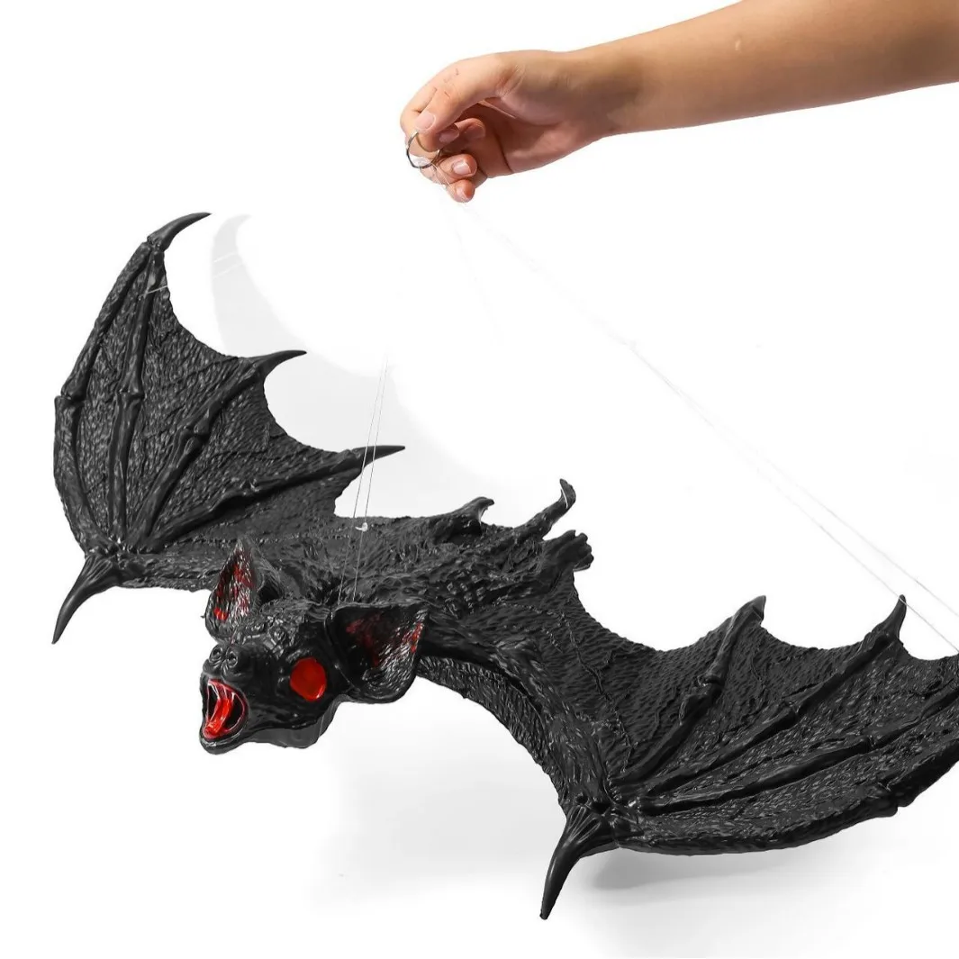 Black Bat Hanging Decor Big Realistic Pu Ornament Giant Animal Pendant Haunted House Halloween Party Home Yard Wall Decor Props 2
