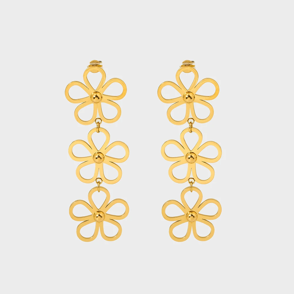 

Waterproof Jewelry 18K Gold Plated Stainless Steel Flowers Design Women Fancy Dangle Studs Earrings for Holidays Party Gift