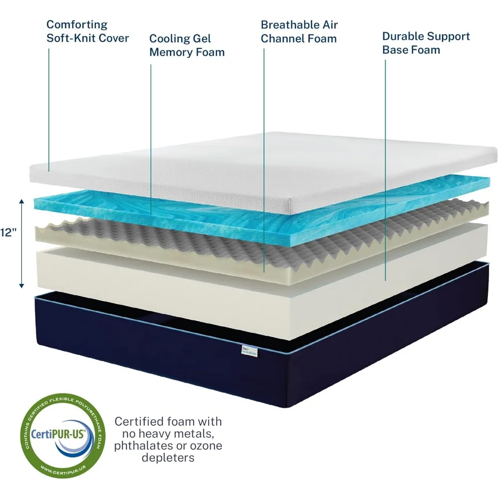 Marley 12 Inch Cooling Gel Memory Foam Mattress, Queen Size, Bed in a Box, Medium Firm Support