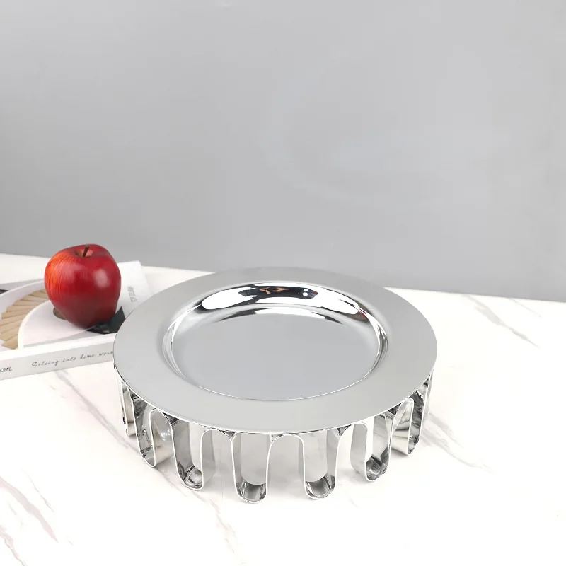 Stainless Steel Round Fruit Plate, Irregular Desktop Decorative Tray, Artistic Stainless Steel Household Item Storage Tray
