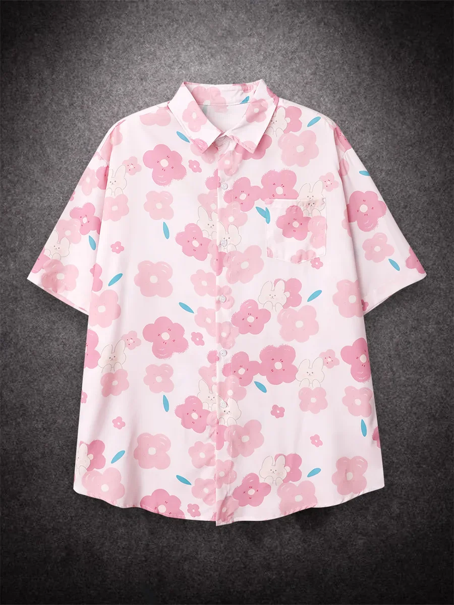 قميص رجالي بأكمام قصيرة مطبوع كرتوني ، كبير الحجم ، فضفاض ، كاجوال ، شاطئ ، صيف ، طالب ، أزياء الأزواج ، ملابس رجالية #2