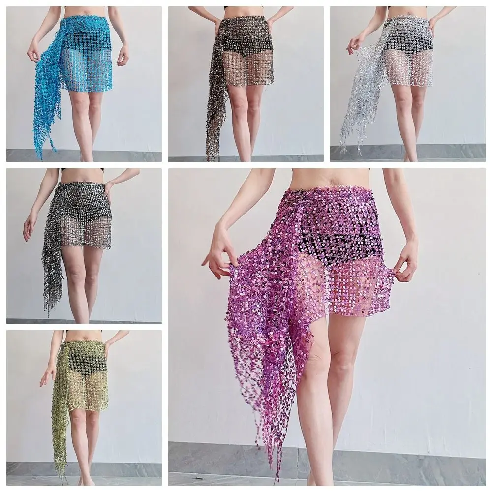 Cintura di danza del ventre con paillettes per feste Nappa scava fuori Sciarpa di danza del ventre Accessori per la danza Costumi di danza del ventre multicolori per ragazza