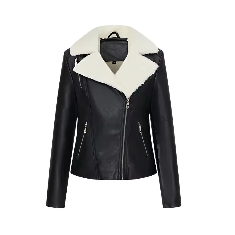 UHYTGF Leather Womens Quality Washed Leather Warm Autumn Winter PU Leather Jacket Female Plush Casual Ladies Coat Outerwear 2679