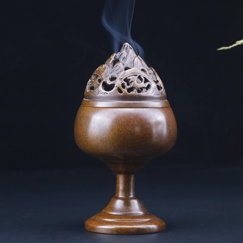 Copper Boshan stove, brass sandalwood stove, antique Buddha plate incense stove, indoor household tea ceremony ornament