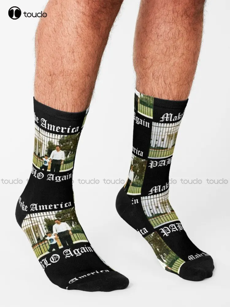 Make America Pablo Again Socks Pablo Escobar Plata O Plomo Colombian Drug Lord Socks Women 360° Digital Print Custom Gift Casual