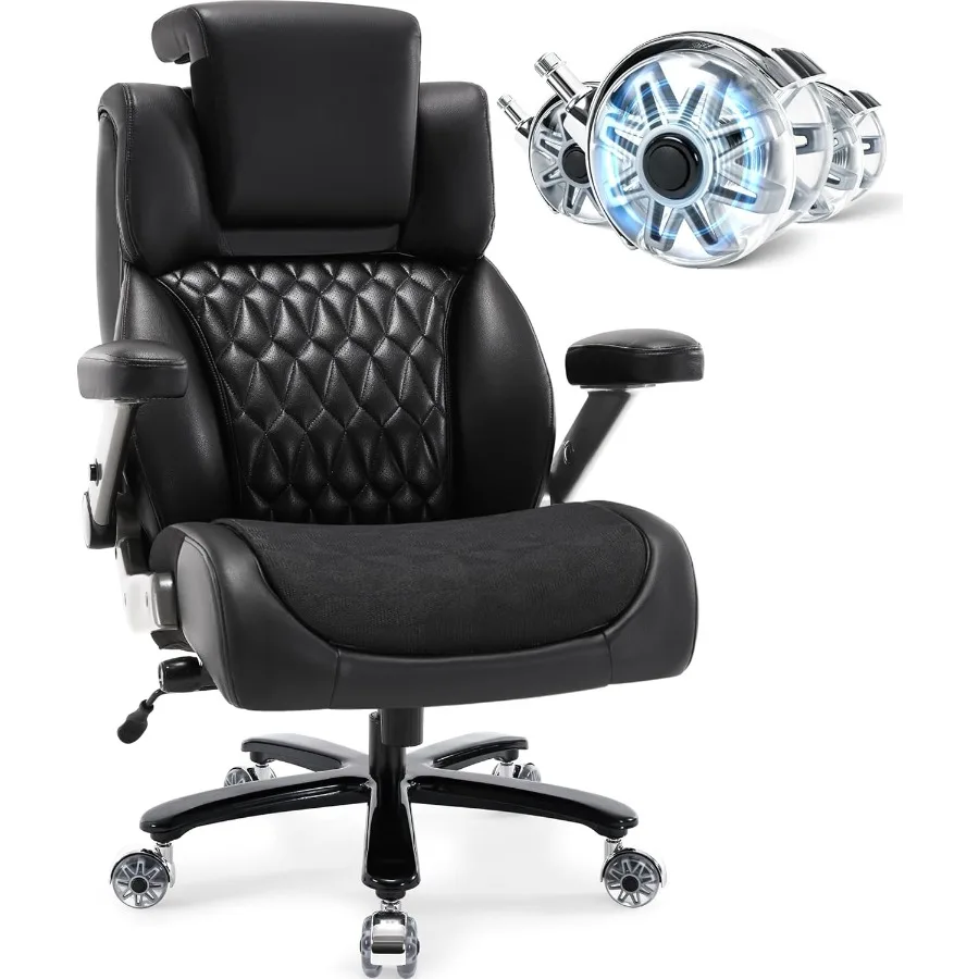 كرسي مكتب كبير وطويل 500 رطل مع مقعد عريض، كرسي مكتب مريح شبكي عالي الظهر مع مسند رأس داعم للفقرات القطنية قابل للتعديل ثلاثي الأبعاد F #1