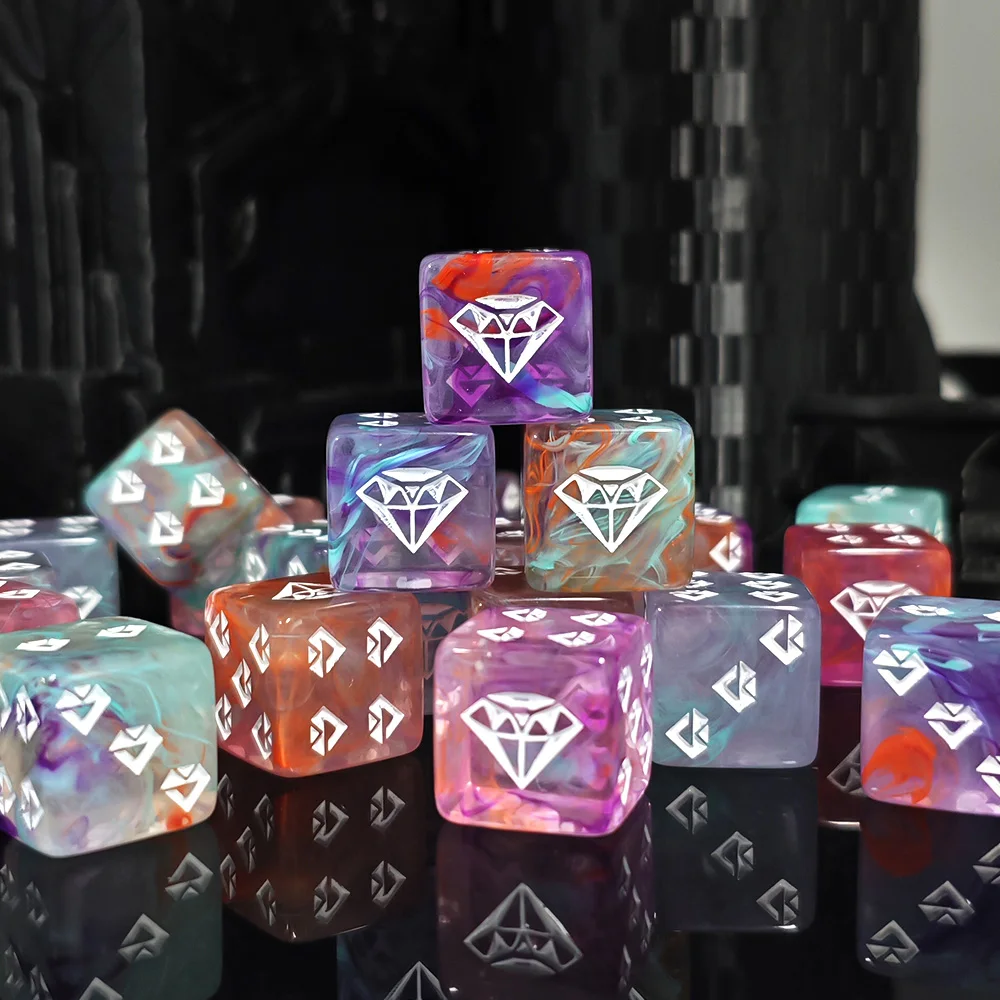 12Pcs 16MM Multicolor D6 Dice, Acrylic Dice With White Diamond Symbol, Polyhedral DND RPG Dice for Tabletop Board Game Dice