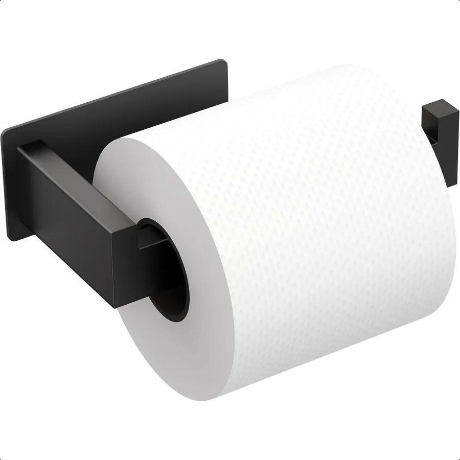 

Matte Black Toilet Paper Holder Self Adhesive Toilet Roll Holder Wall Mount Premium Thicken SUS304 Stainl Steel Rustproof No Dr