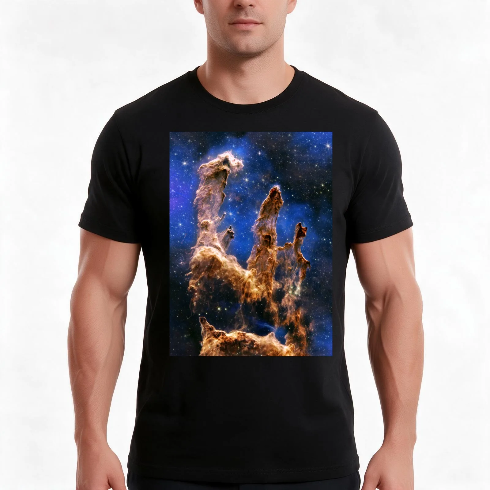 JWST Pillars of Creation NIRCam + Miri (Merged and Enhanced ultra-HD!) T-Shirt, Summer Casual Cotton Tee, Vintage Graphic Print