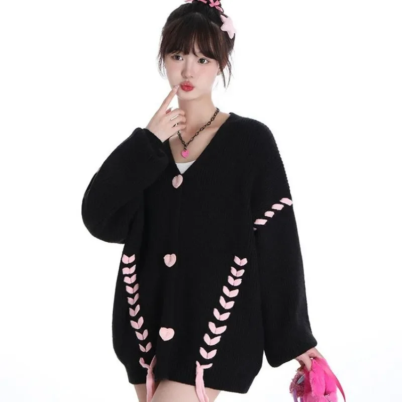 2023 New Korean Fashion Autumn Winter Gentle Wind Sweet Cute Kawaii Knitted Cardigan Women Sweater Plus Size Loose Casual Coat