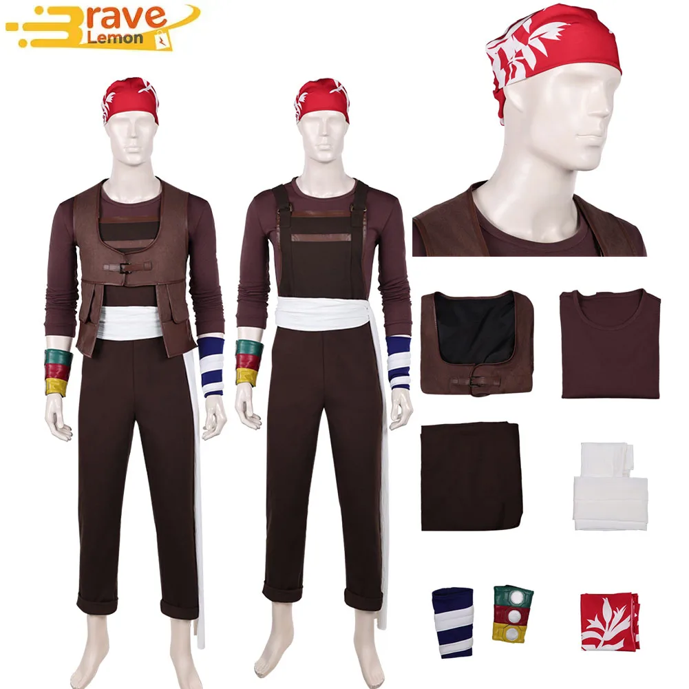 

Cosplay Usopp Costume Men Top Jumpsuit Vest Waistband Wrist Guard Scarf Headscarf Clothing Set for Halloween Carnival Party Suit