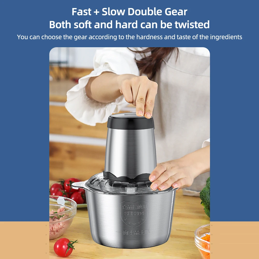 3L Electric Meat Grinder  Kitchen Utensils Household Food Processor Stainless Steel 2 Gears 300W Cooker Blender