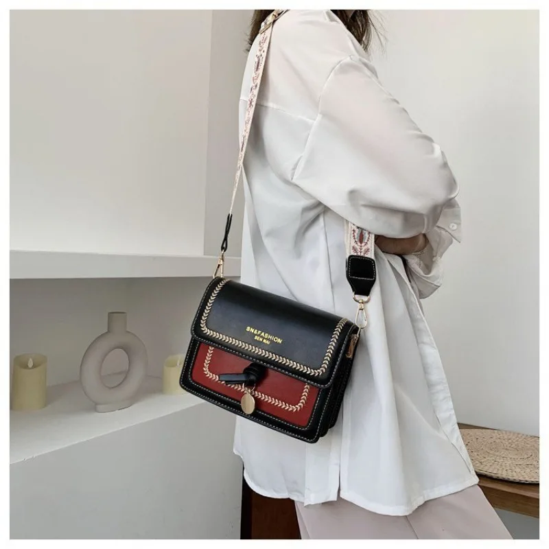 Fashion Simple Shoulder Messenger Bag Contrast Color Leather Crossbody Bags For Women 2023 Ladies Handbag Ladies Cross Body Bag