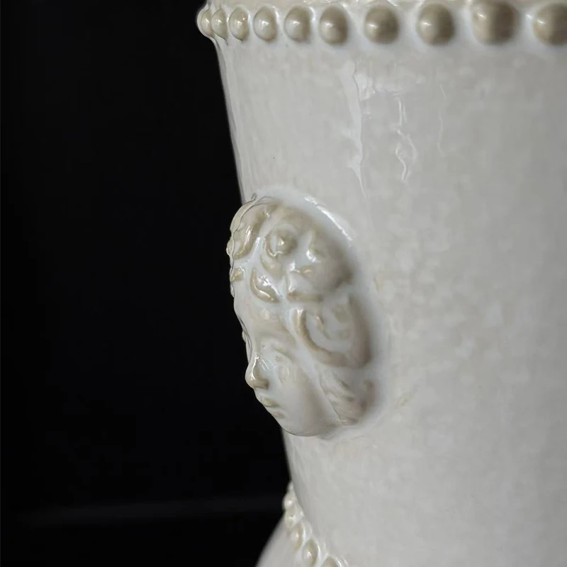 Vintage relief ceramic vase home arrangement flower green plant simulation flower ornament