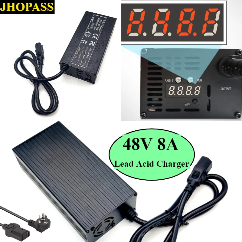 

HD LCD 48V 8A Smart GEL Зарядное устройство для сухой воды и свинцово-кислотных аккумуляторов для четырехколесного мотоцикла NEV Ebike 110V или 220V UK US EU AU Plug