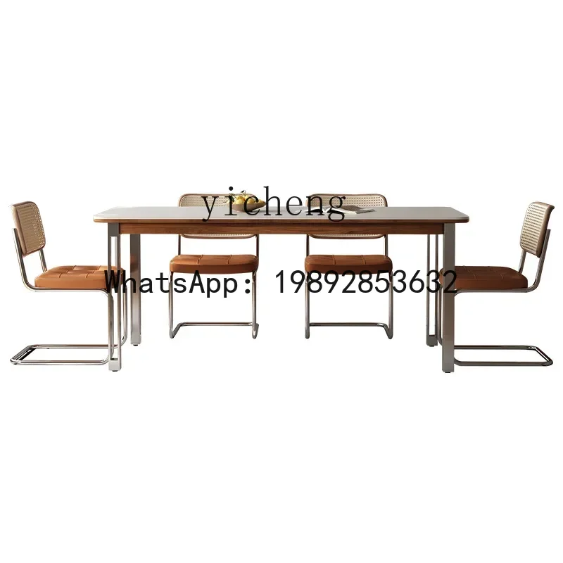 B1 Ash Wood Dining Table Household Simple Plentiful Rock Slab Dining Table Modern Stainless Steel Foot Dining Table