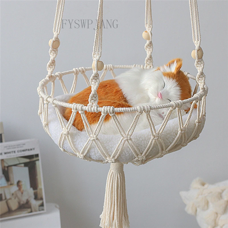 

Bohemian Woven Cat Bed Hammock European Style Net Bag Summer Cat Hanging Basket Swing Hanging Pet Bed Does Not Include Cushions