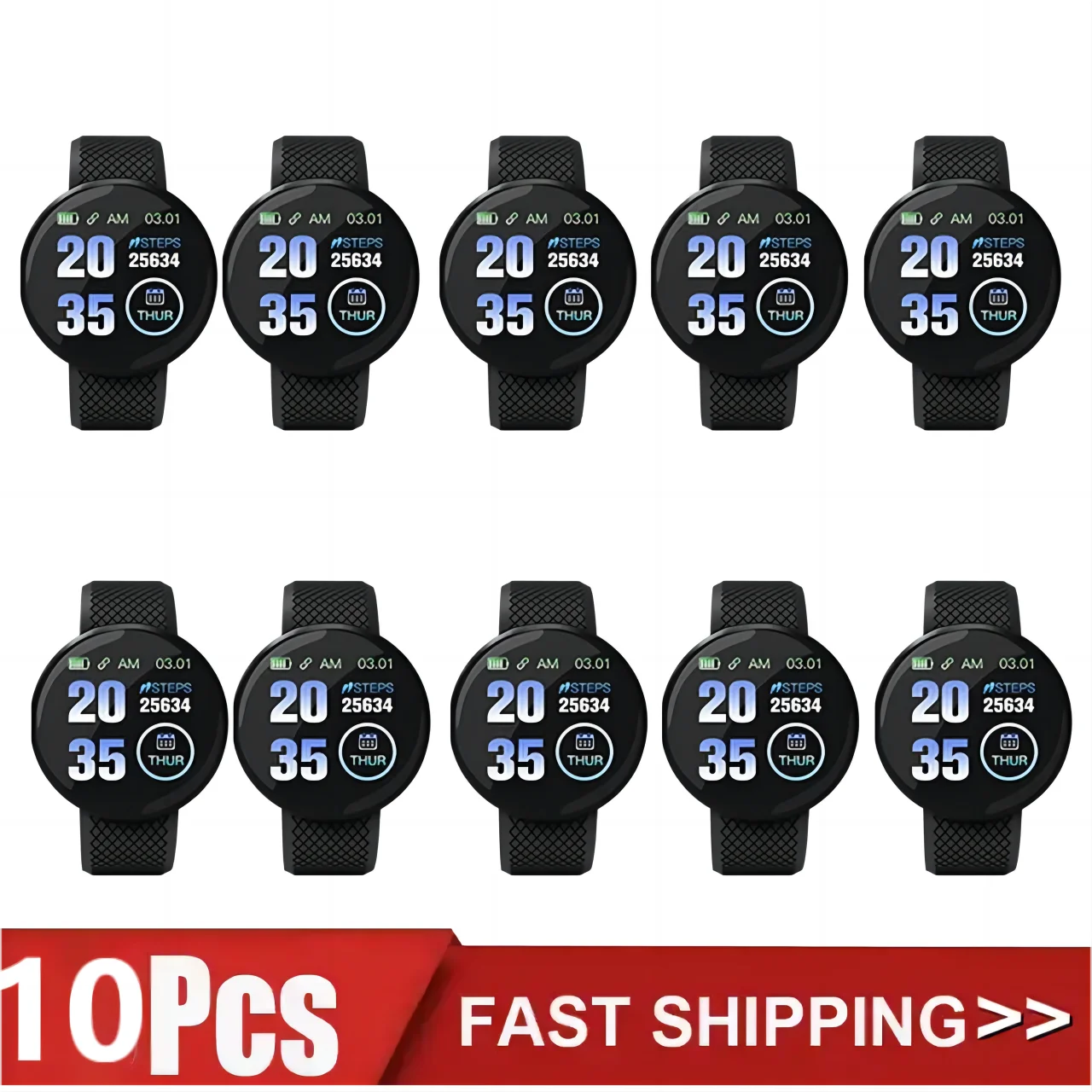 Wholesale D18 Smartwatch 10 Pcs Mixed Color Sports Smartband Custom Wallpaper APP FitPro USB Plug-in Charging Smartbracelet