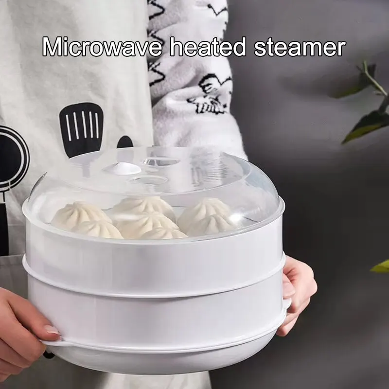 1PC Double Microwave Oven Special Steamer Box Multi-Function Hot Steamed Bun Large CapacityTray Household Heating Appliance