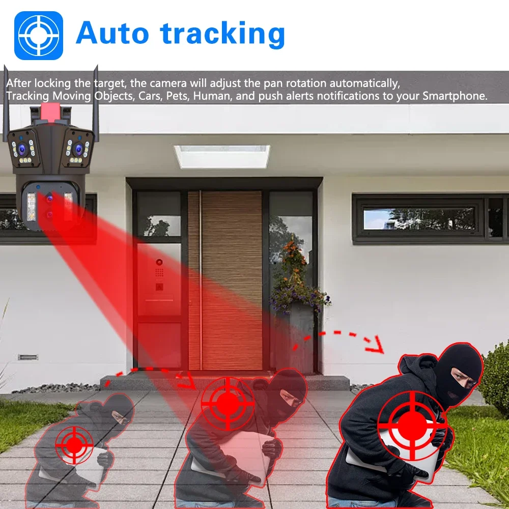 8K 16MP أربعة عدسة واي فاي كاميرا متحركة 10X التكبير AI السيارات تتبع الصوت في الهواء الطلق 8MP الأمن CCTV كاميرا مراقبة IP IPC360 المنزل #4