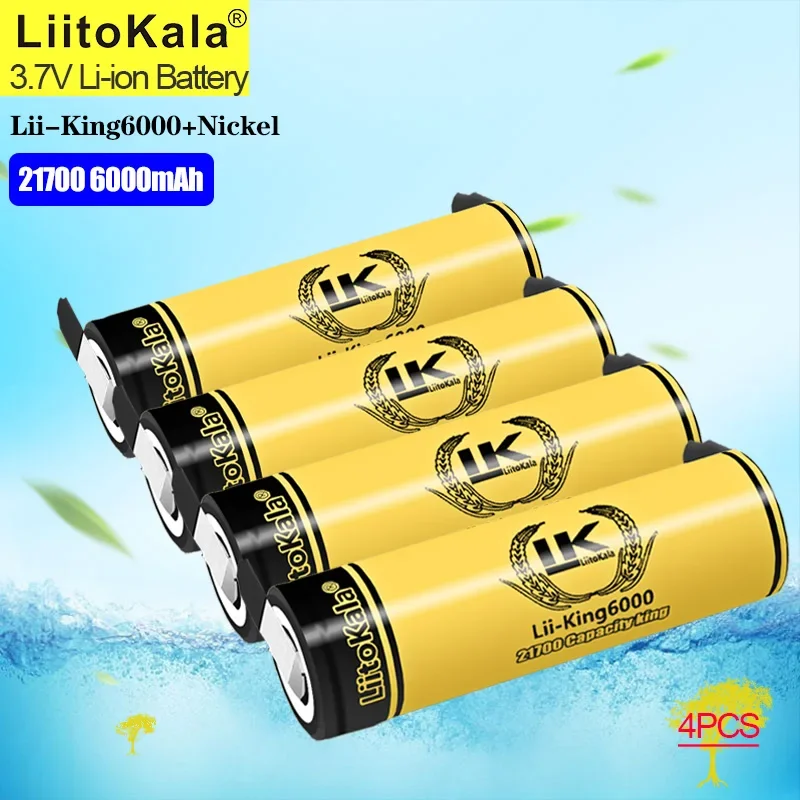 4PCS LiitoKala King6000+Nickel 3.7V 21700 6000mAh Top High-performance Rechargeable Battery for power tools and flashlight