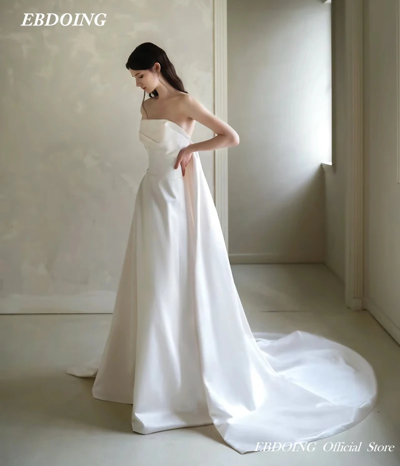 Newest Wedding Dress A-Line Satin Boat Neck WIth Detachable Lace Sleeves Off The Shoulder Vestidos De Novias 2024