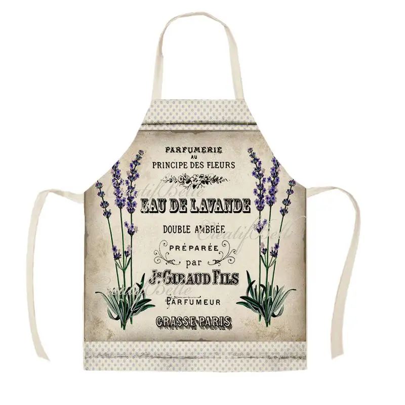 New Lavender Pattern Linen Kitchen Apron Home Cooking Baking Cleaning Supplies Adult Restaurant Kitchen Antifouling Apron