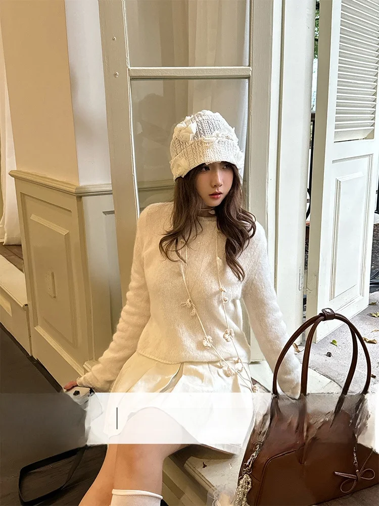 

WAY MODE Korean Sle High Skin-Friendly Camere Loose Knitted round Ne Pullover Sweater Comfortable Wool Blend Women's...