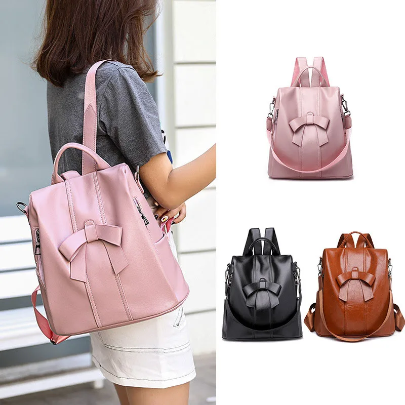 waterproof outdoor travel backpack pu leather backpack women travel purse for Ladies Bookbag Rucksack Female Vintage Bag