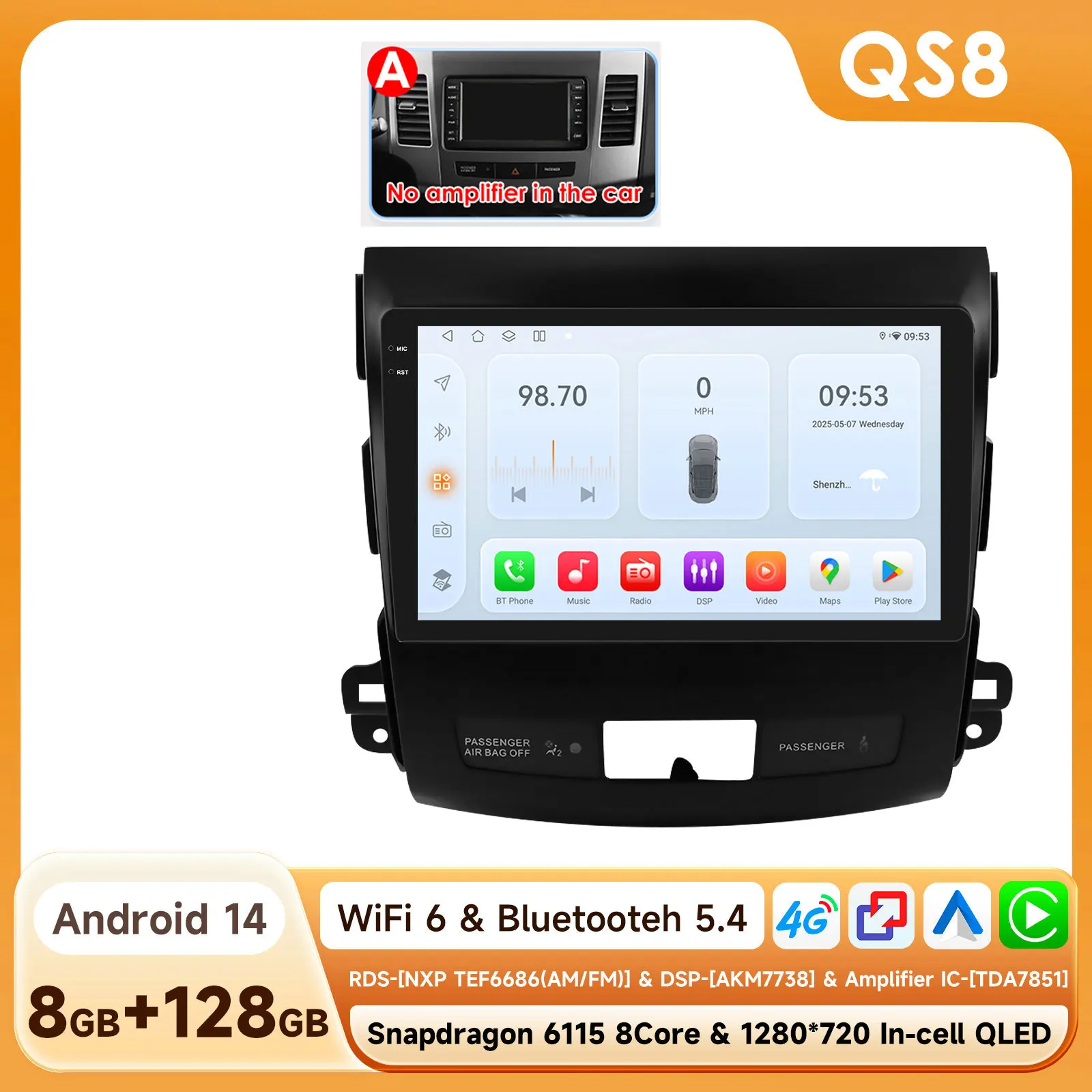 2DIN Carplay Android Auto Autoradio voor Mitsubishi Outlander 2/Peugeot 4007/Citroen C-rosser multimedia GPS navi Stereo Scherm