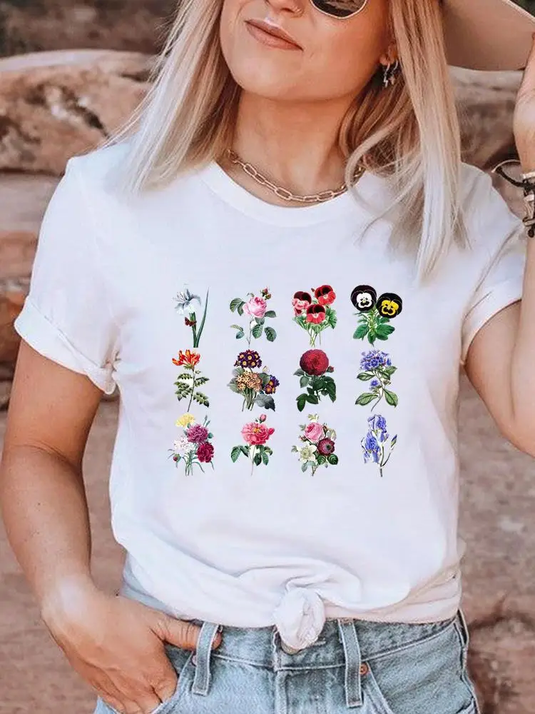 

Flower Plant Trend Sweet Clothing Summer Short Sleeve Tee T Female Casual Graphic T-shirts Fashion Printed Women Clothes