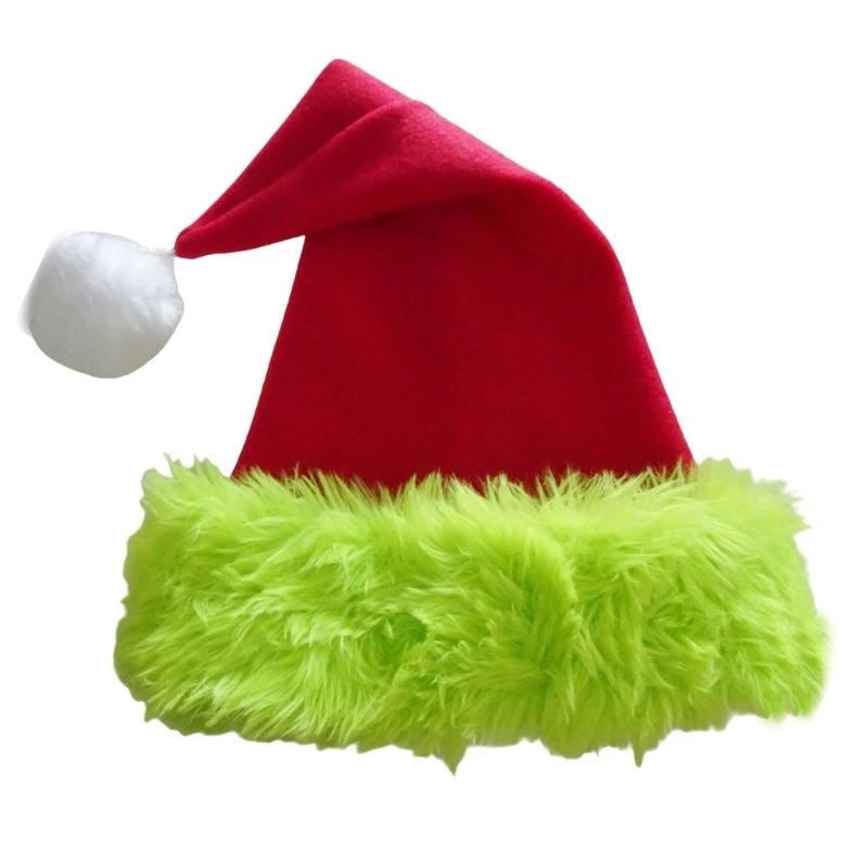 

Plush Christmas Santa Hat with Green Brim for Holiday Parties Giving Love New Year Party Cosplay Accessories Dropship