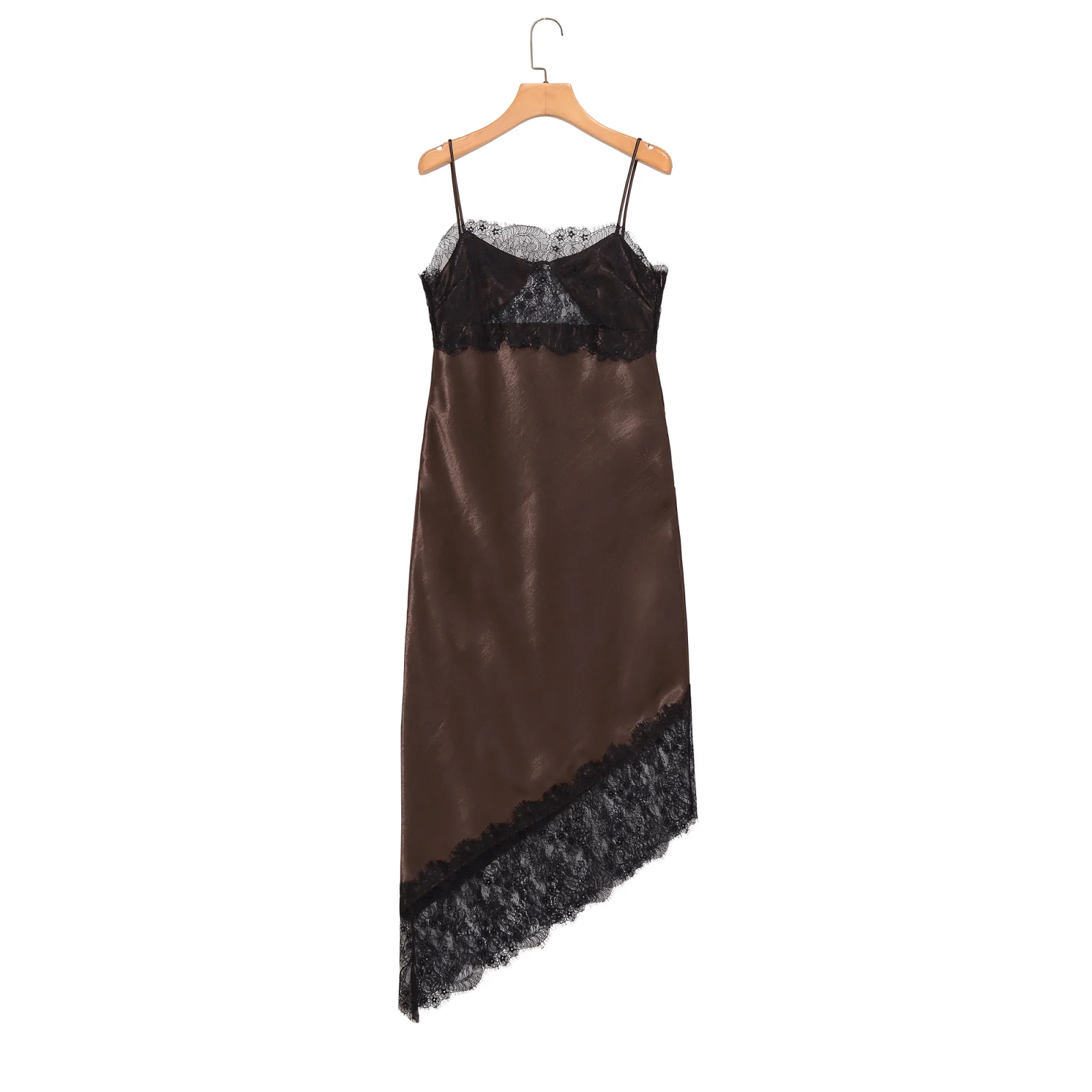 Zevity Women Sexy Hollow Out Lace Stitching Asymmetrical Sling Dress Female Chic Side Zipper Club Brand Party Vestidos DS9543 view 3
