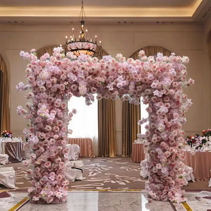 

Новое поступление, 8 футов, высокое качество, розовое детское дыхание, цветок орхидеи, арка для свадебного фона