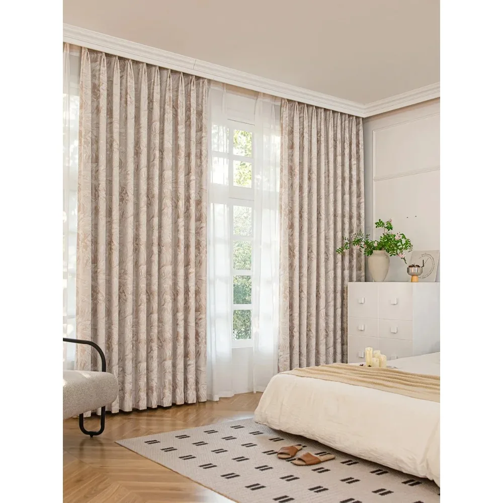 

Customized Cream Jacquard Oil Painting Chenille Shading Curtains for Living Room Bedroom French Window Balcony Finished Product
