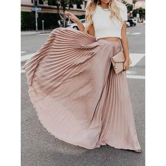 Sexy Summer Half Dress For Women BaiSuo Big Pleat Long Skirt Four Colors Available Fashionable Ladies Casual Skirt