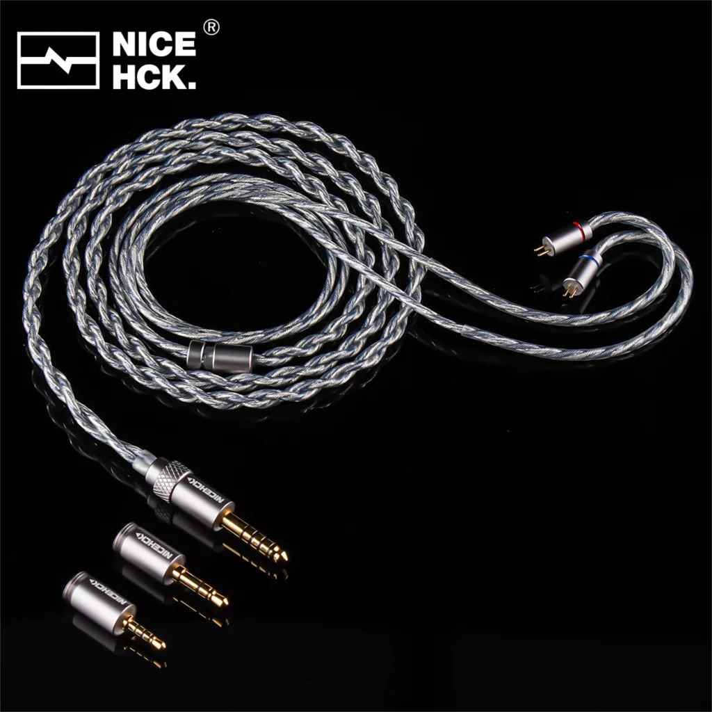 NICEHCK BlueLuna Verzilverde OFC Platte 2Pin HiFi Oortelefoon Upgrade IEM Kabel met 3-in-1 Afneembare Stekkers voor HIMALAYA F1 Pro