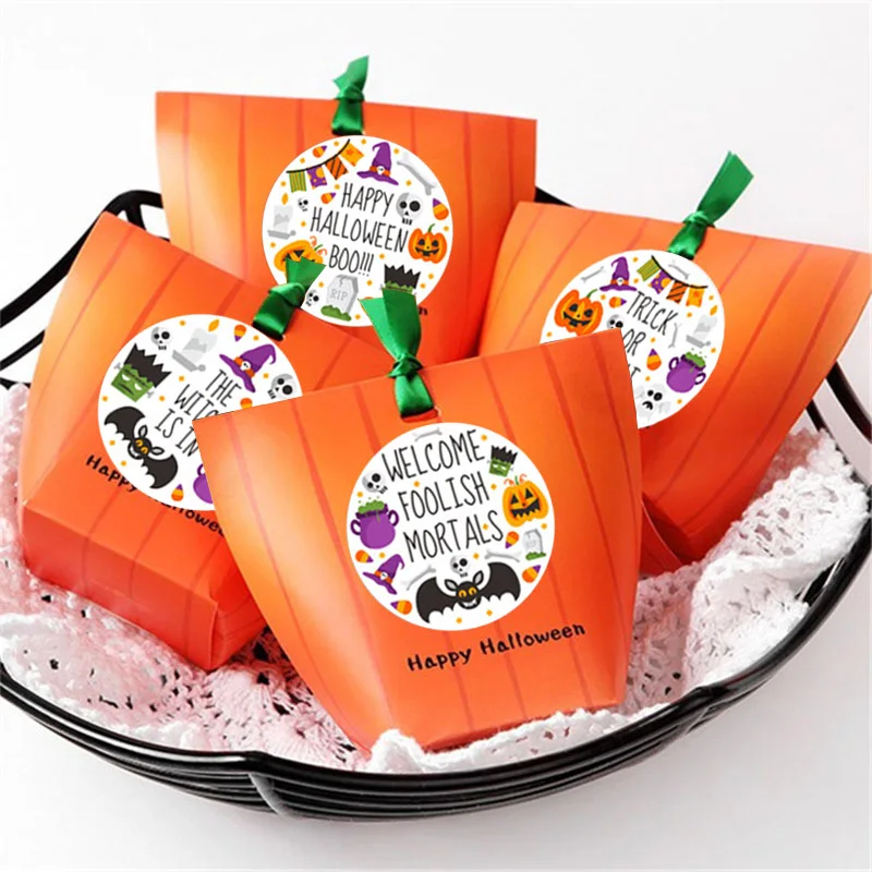 

500Pcs 1-inch Halloween Themed Stickers Paper Cups Waterproof Halloween Happy Pumpkin Stickers Halloween Party Decor Supplies