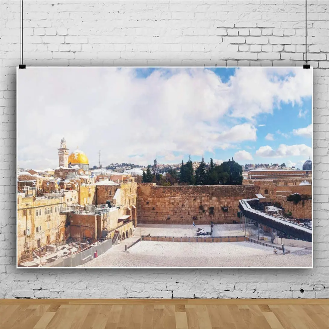 

Jerusalem The Western Wall Photography Backdrop Winter Snow Temple Mount The Golden Dome Mosque Wailing Wall Ruins Background