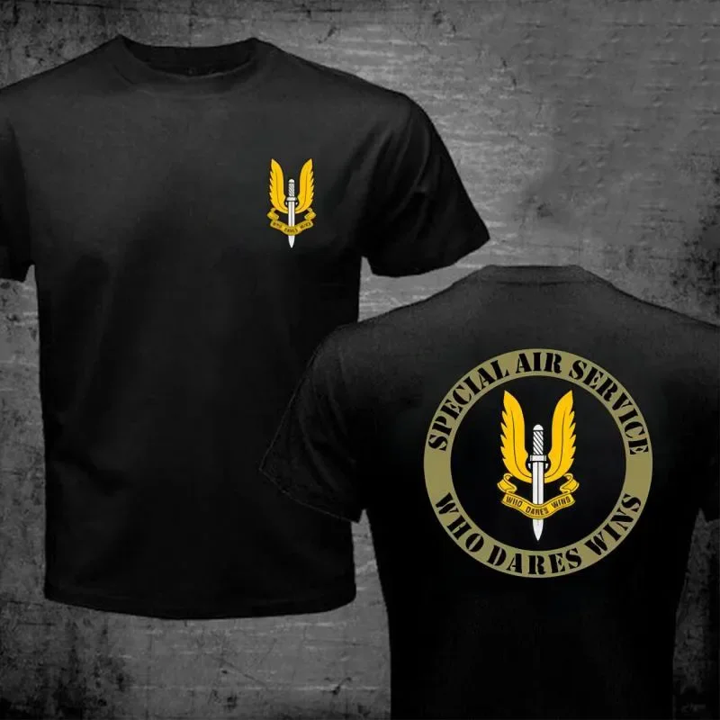 Sas Special Air Service British Army United Kingdom Special Force Sniper Men's T Shirt Double Sides Printed Cotton Basic Top Tee