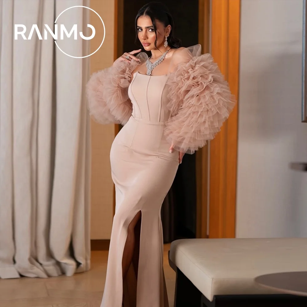 

Ranmo Lotus Root Pink Mermaid Trumpet Wedding Dress 2026 Bridal Gown Detachable shawl Pleat Tiered Side High Slit Customized