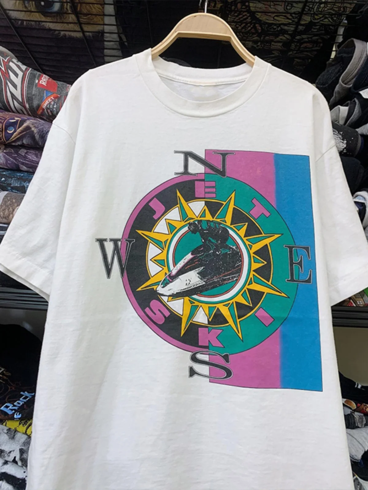 Creative Design North Compass Vintage Short Sleeve Cotton T-Shirt Men's Small Collar Street Style Casual Summer Fashion