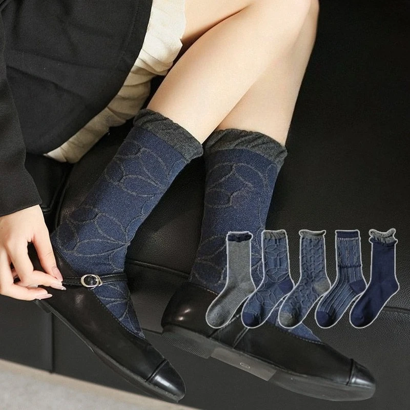 5 Paar Damen-Retro-Mittelsohlensocken, klassisch, einfach, bequem, schweißabsorbierend, geruchsdicht, Freizeitsocken