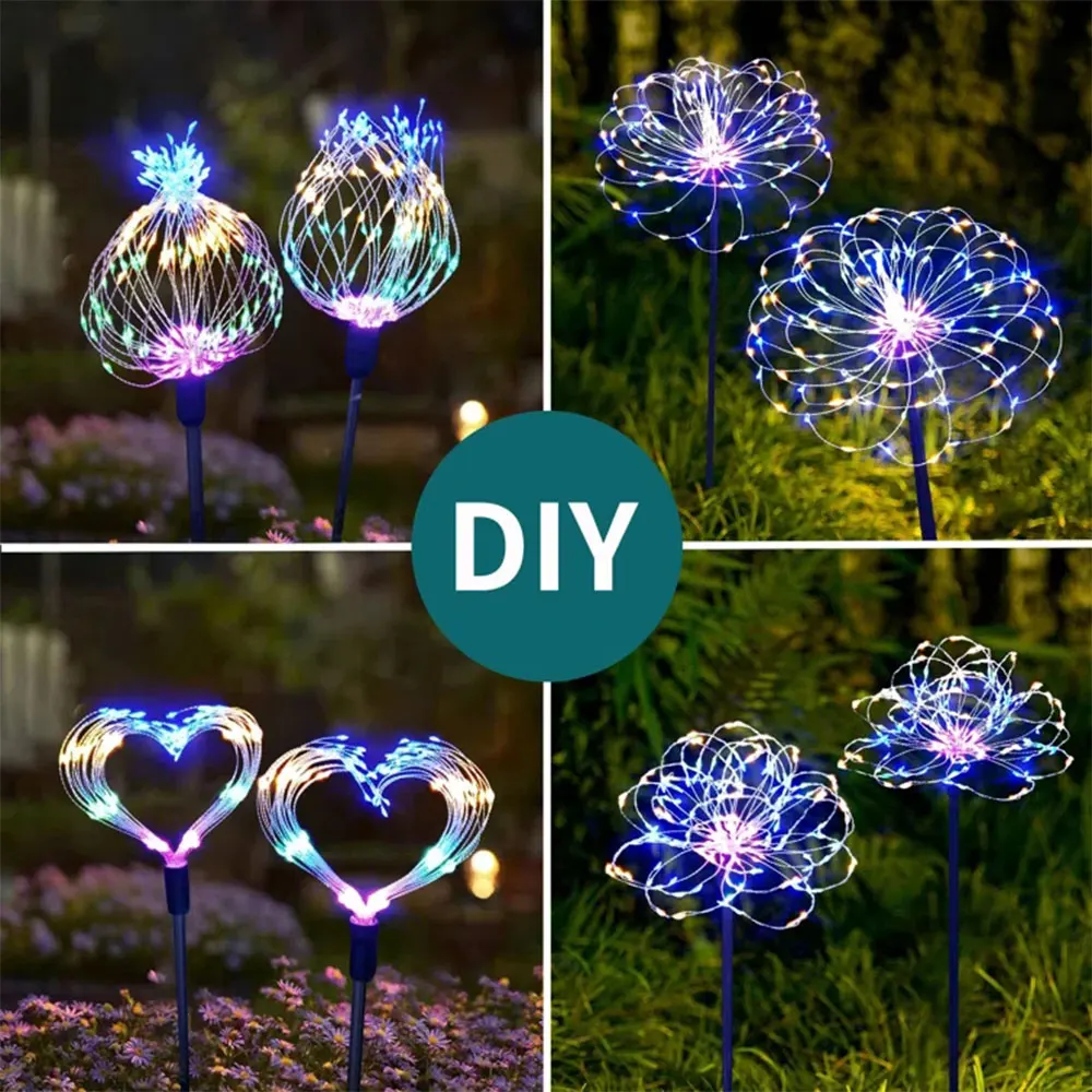 Imagem -03 - Solar Powered Led Fireworks String Lamp Outdoor Dandelion Flash Fairy Lights para Jardim Paisagem Lawn Decor 1pc