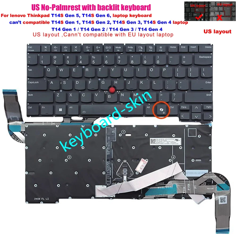 

New US backlit keyboard for lenovo Thinkpad T14s Gen 5 Gen 6 Type 21LT 21LS 21N1 (isn't for T14s Gen 1 /Gen 2) laptop