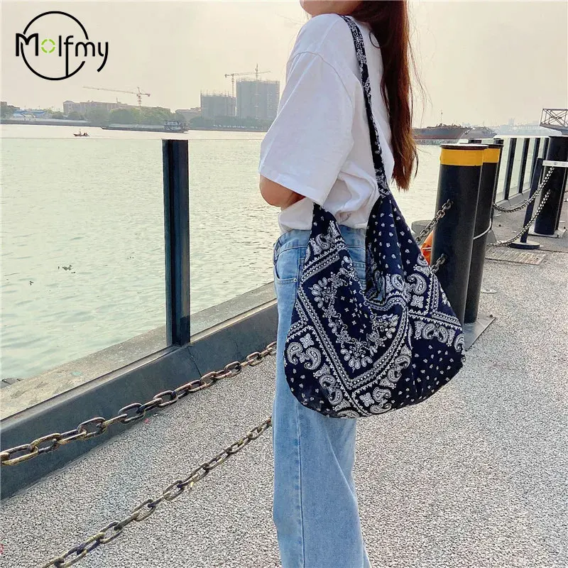 Women's Handbag Ethnic Style Canvas Shoulder Bag LargeCapacity Shoulder Bag Shopping Tote Bag Retro Leisure Travel Beach Handbag