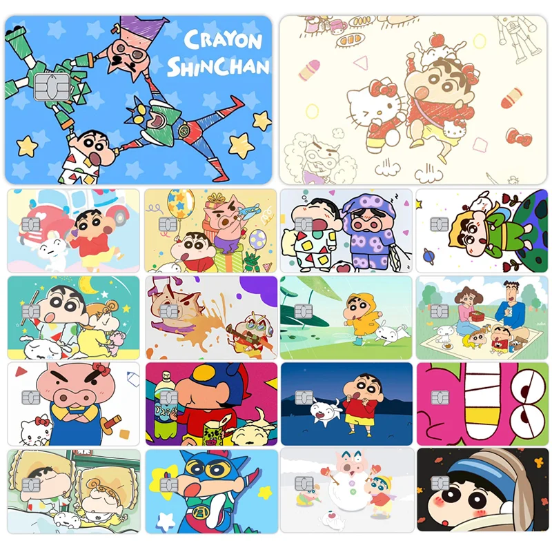 Anime Shin-chan Credit Card Skin Stickers for VISA Bank Card Transportation Card Protective Film Cover Sticker Women Accessories