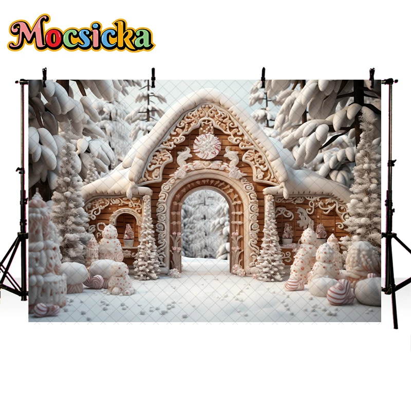 Mocsicka Winter Christmas Arch Backdrop Photography Kids Portrait Cake Smash Decoration Xmas Tree Snow Cookie Toy Backgrounds