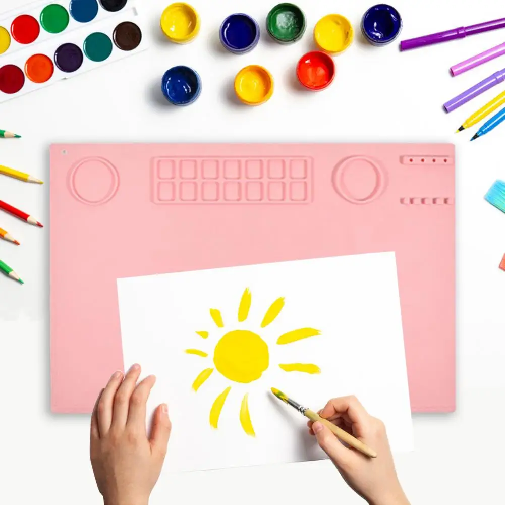 Paint Tray 1 Set Convenient Grooved Design Drawing Pad Fixed Folding Cup Painting Mat Waterproof Household Supply